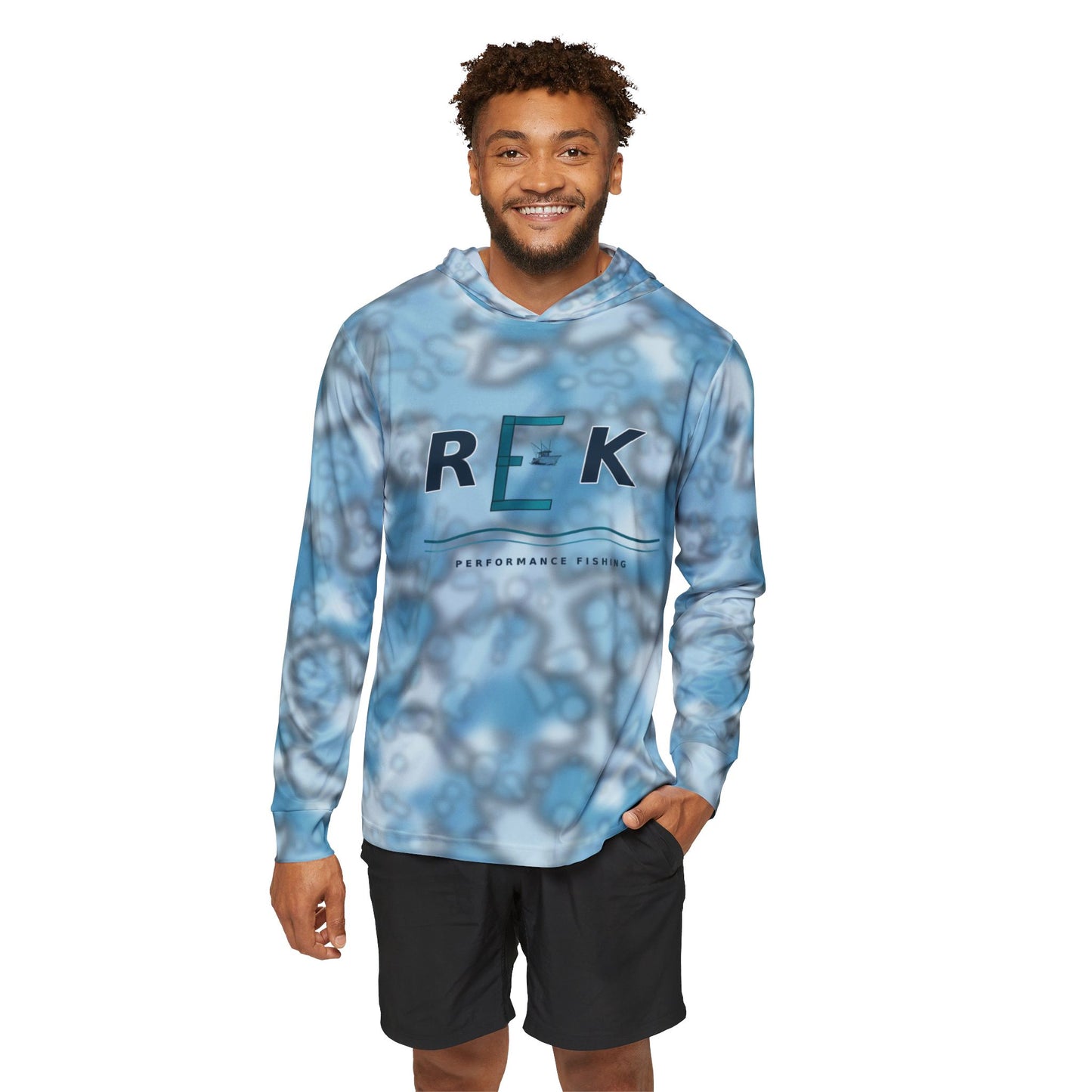 REK Performance Fishing Hoodie | Blue Abstract Marble Camo All-Over Print