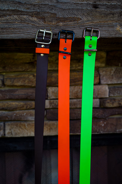 Sportsman Biothane belt — view of the buckle and keeper
