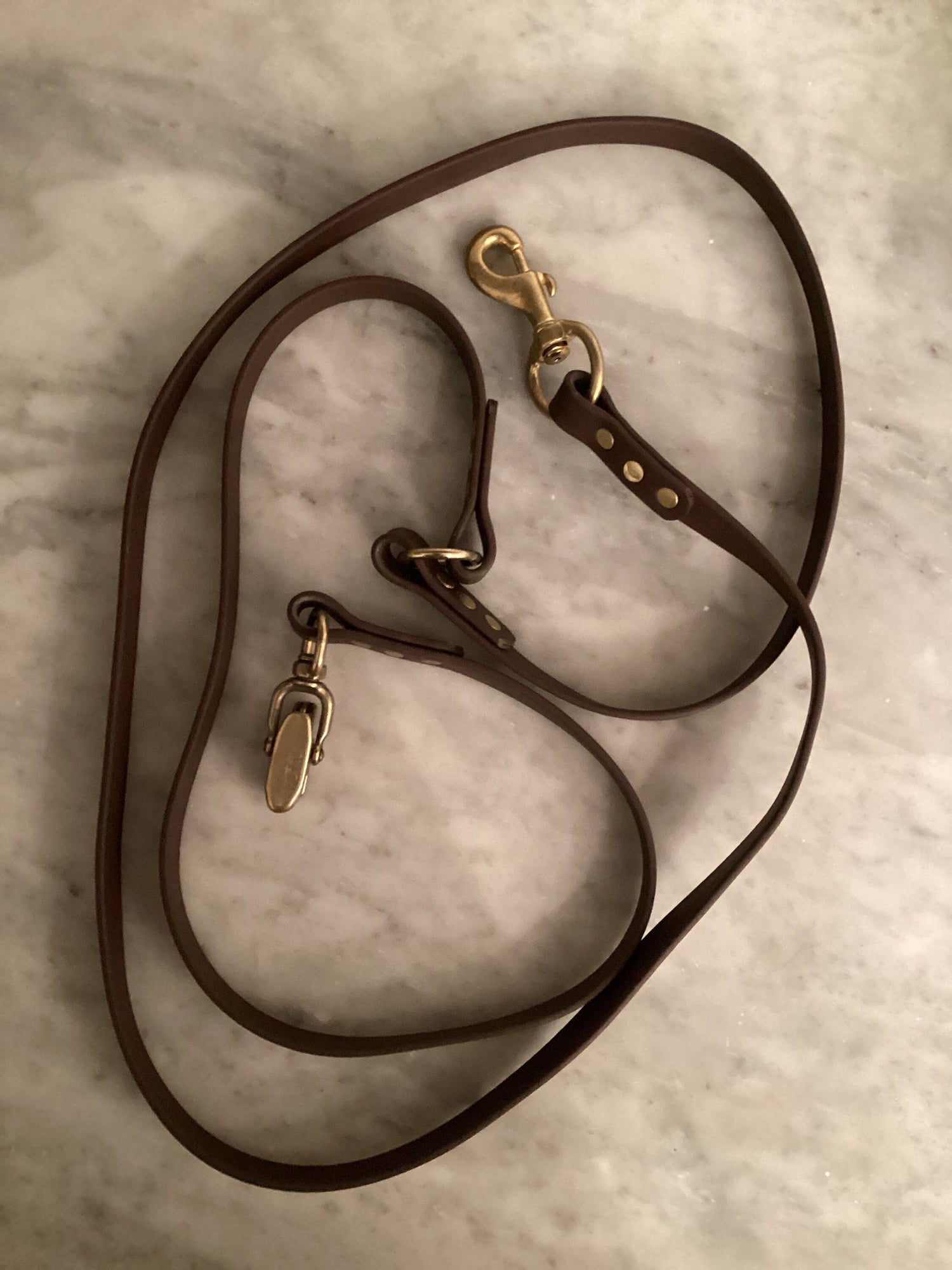 Brown Biothane Jaeger over-the-shoulder dog lead with brass quick-release snap